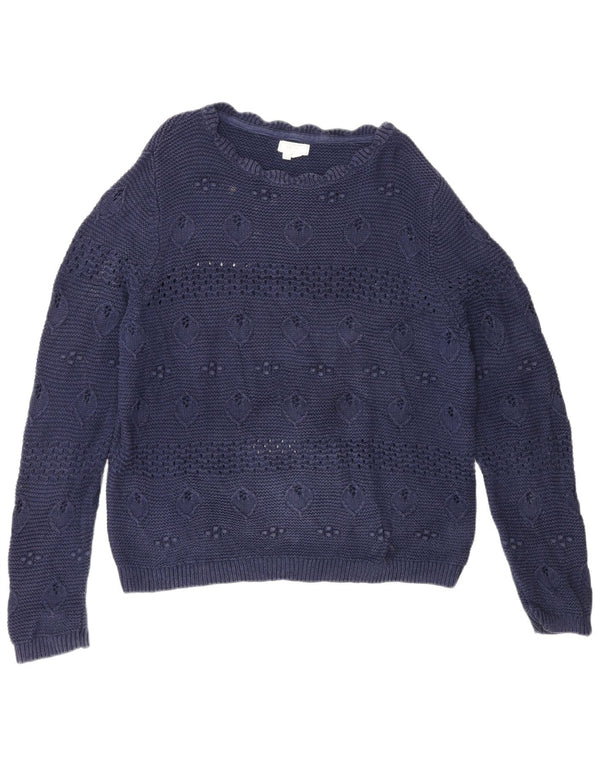 Fat Face Γυναικείο πουλόβερ με λαιμόκαυστο UK 14 Large Navy Blue από βαμβάκι
