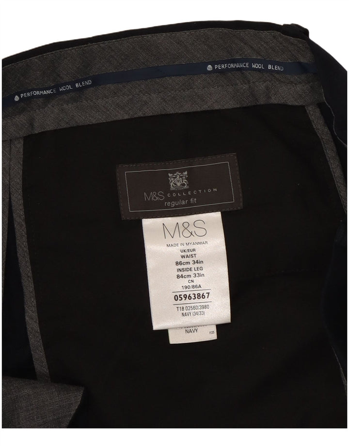 Marks & Spencer Ανδρικό παντελόνι με κανονική εφαρμογή W34 L33 Navy Blue