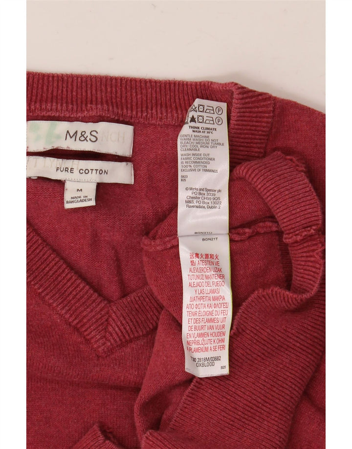 Marks & Spencer Ανδρικό πουλόβερ με λαιμόκοψη με V λαιμόκοψη Μεσαίο βαμβακερό μπορντό