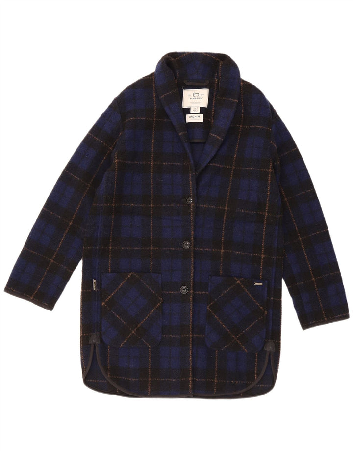 Woolrich Γυναικείο Oversized Πανωφόρι UK 6 XS Navy Blue Check Polyester
