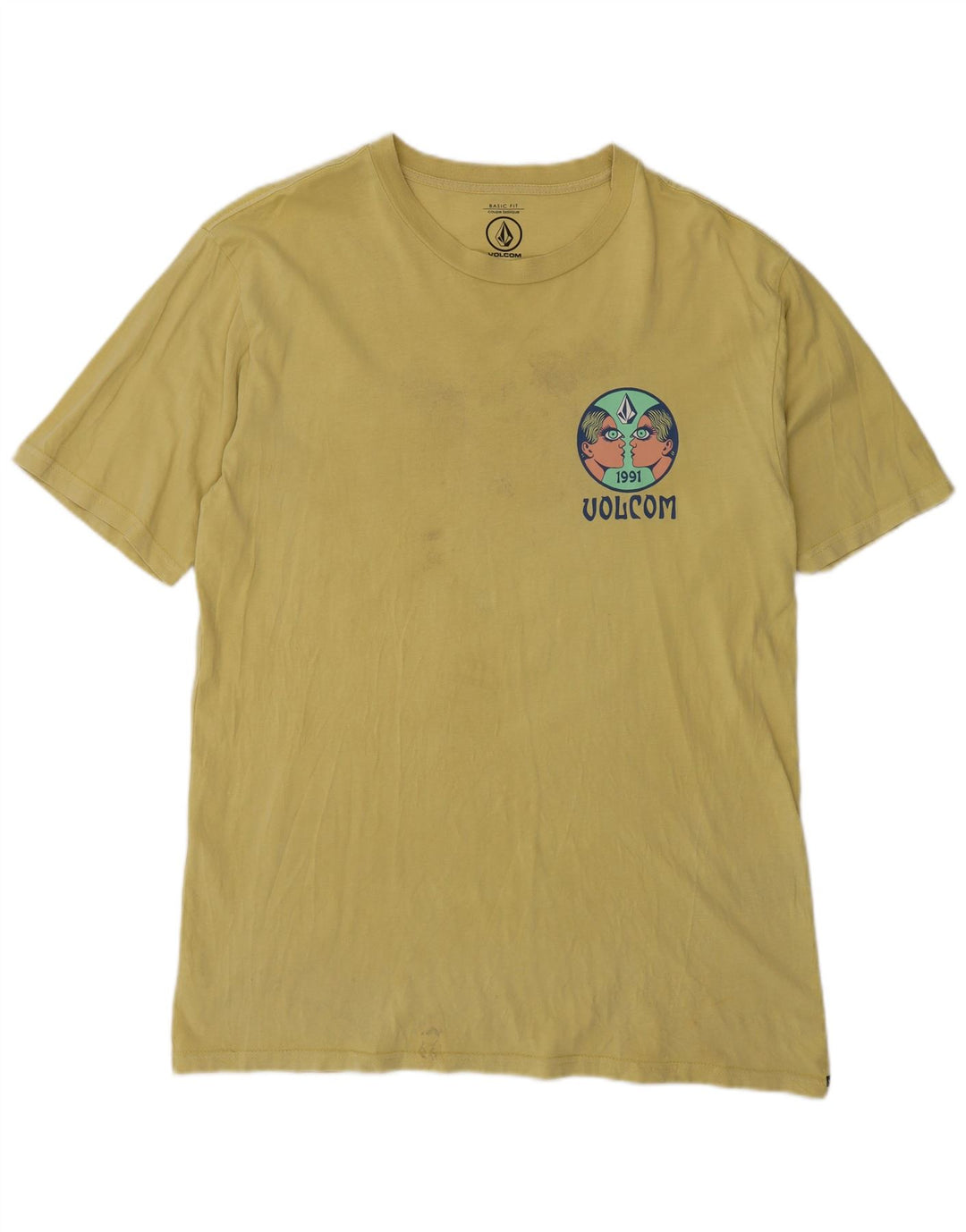 Ανδρικό γραφικό T-Shirt Volcom Τοπ μεσαίο κίτρινο βαμβακερό