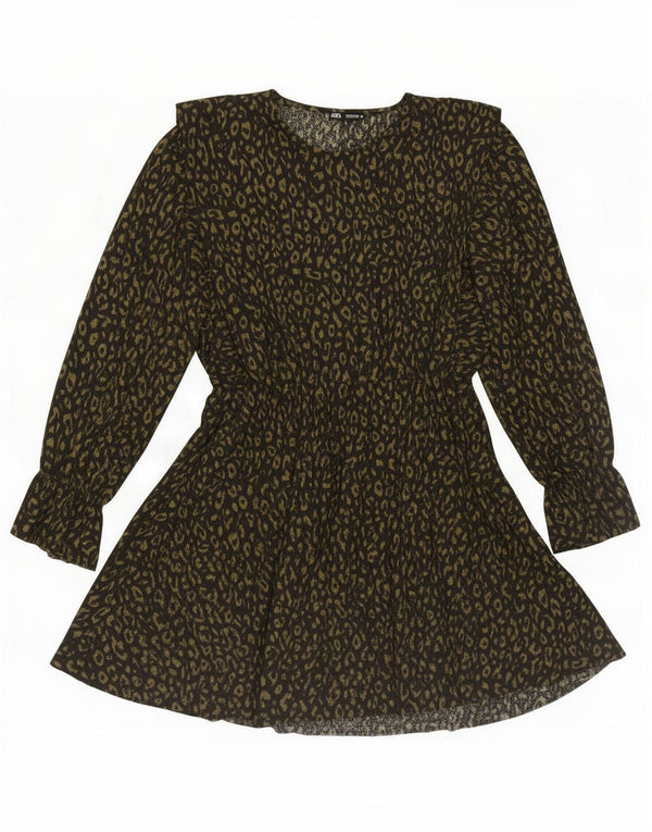 Zara Γυναικείο μακρυμάνικο φόρεμα A-Line UK 16 Large Black Animal print