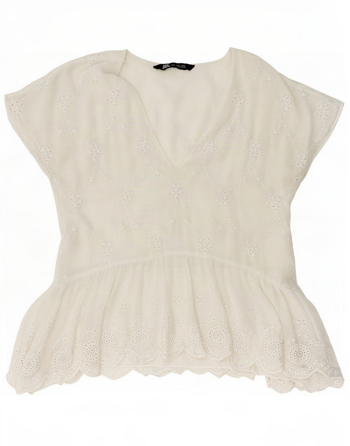 Zara Γυναικεία Μπλούζα Τοπ UK 10 Small White Floral