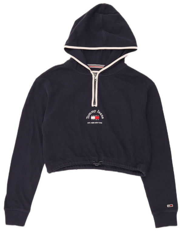 Tommy Hilfiger Γυναικείο Crop Graphic Hoodie Jumper UK 6 XS Navy Blue Cotton