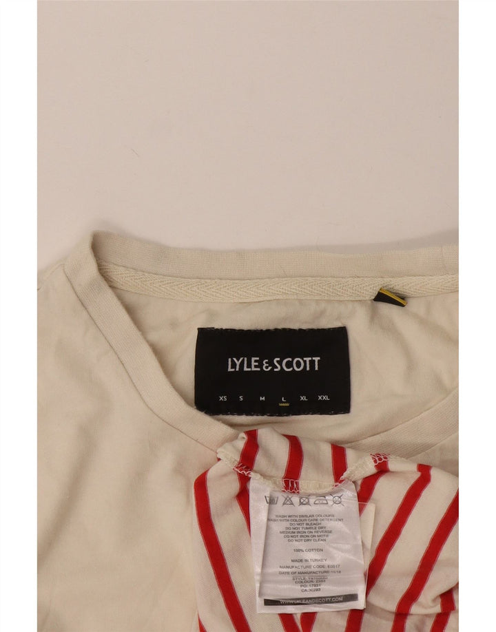 Lyle & Scott Ανδρικό T-Shirt Top μεγάλο λευκό ριγέ βαμβακερό