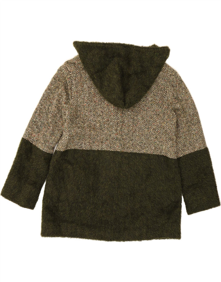 VINTAGE Womens Hooded Overcoat UK 14 Medium Green Colourblock Vintage Vintage and Second-Hand Vintage from Messina Hembry 