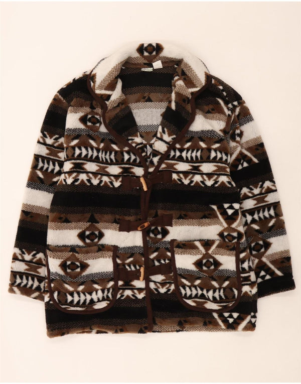 Vintage γυναικείο μεγάλο πλεκτό παλτό Duffle UK 10/12 Small Brown Fair Isle