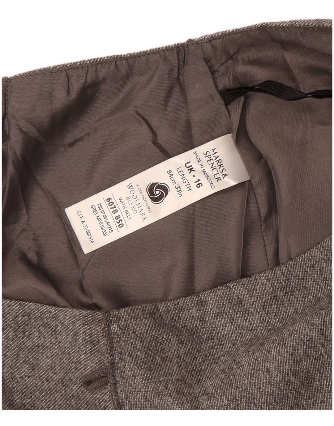 Marks & Spencer Γυναικεία φούστα A-Line UK 16 Μεγάλη W32 Γκρι μαλλί