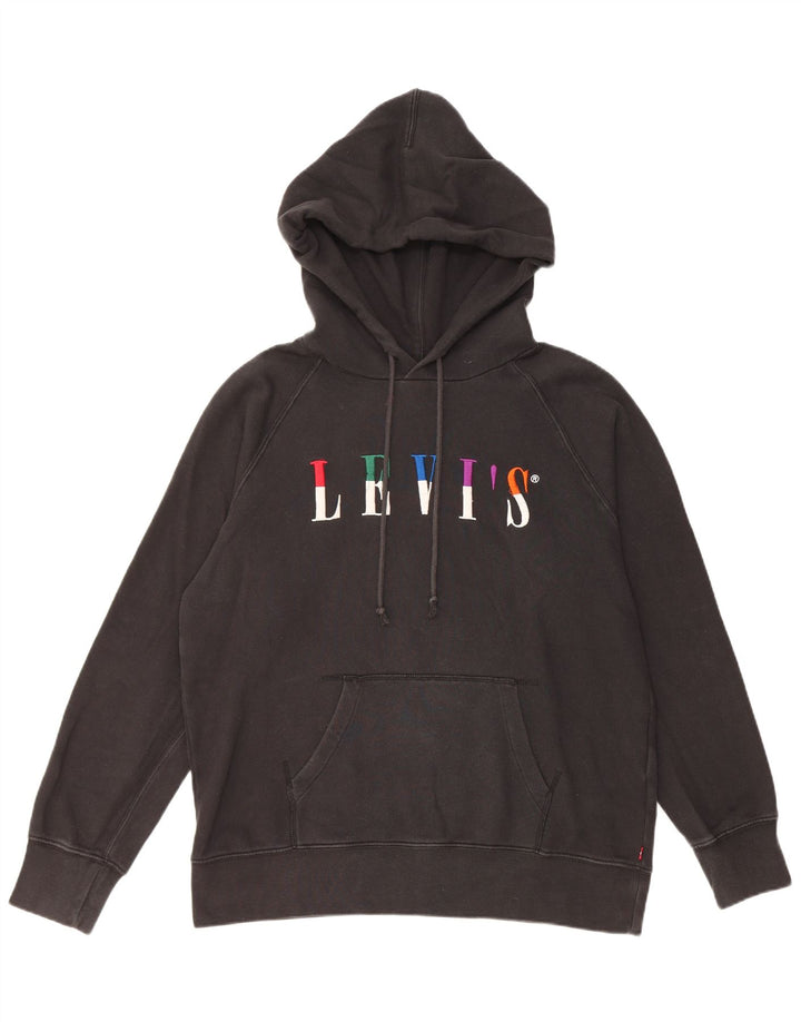 LEVI'S Γυναικείο υπερμεγέθη γραφικό κουκούλα UK 14 Μεσαίο μαύρο βαμβακερό