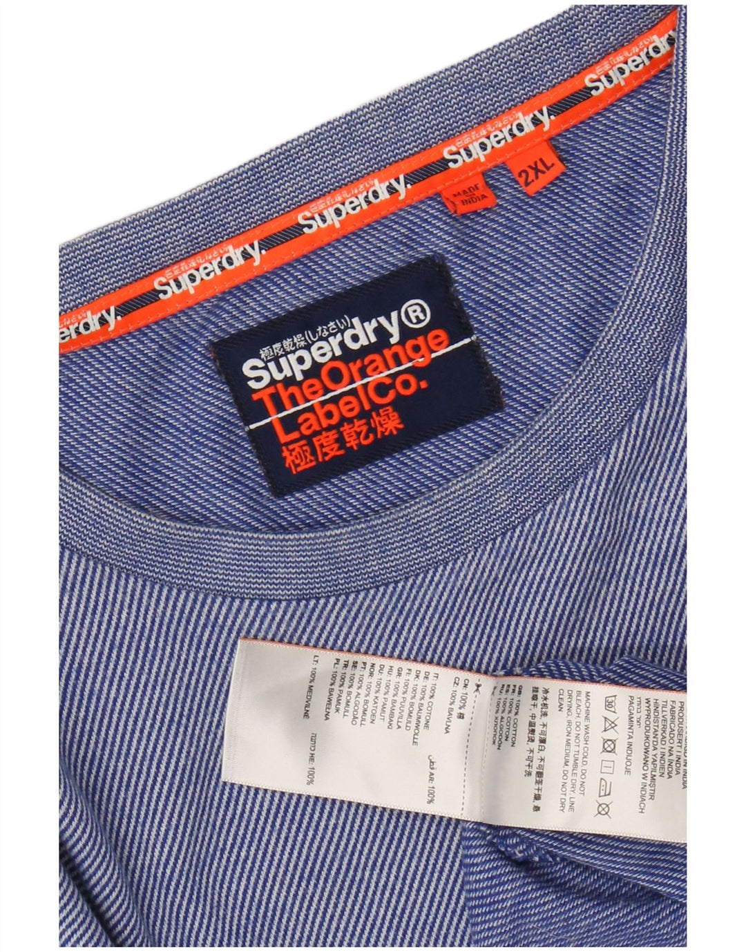 Ανδρικό T-Shirt SUPERDRY Top 2XL Blue Pinstripe Βαμβακερό