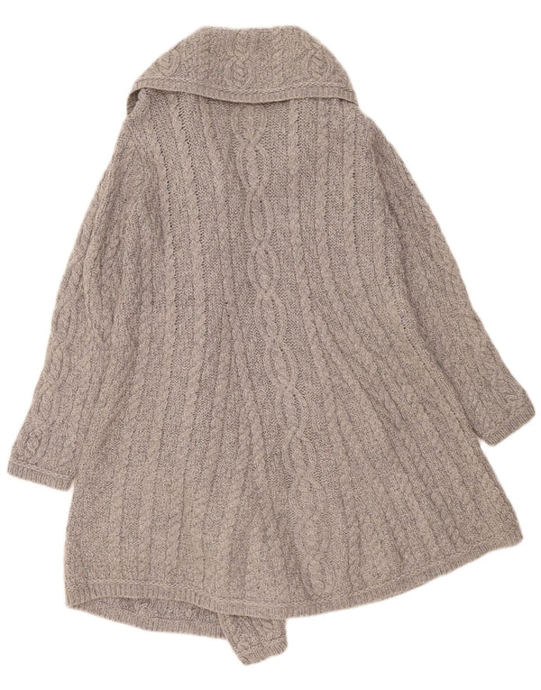 Aran Crafts Γυναικεία ζακέτα Longline UK 12 μεσαίο γκρι μαλλί Merino