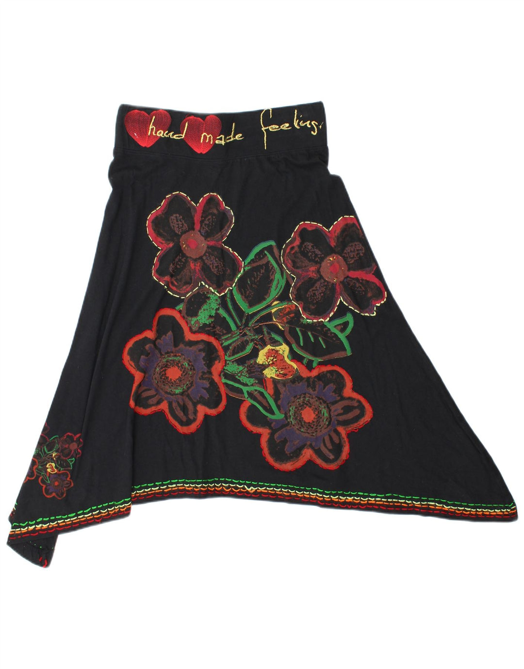 Γυναικεία γραφική ασύμμετρη φούστα Desigual μεσαία W28 Μαύρη φλοράλ βαμβακερή