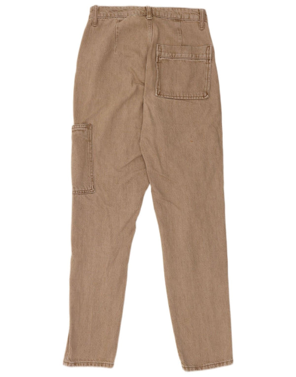 Topshop Womens Mom Cargo High Waist Jeans W26 L32 Beige Cotton