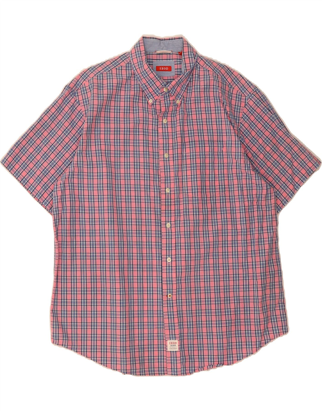 IZOD Mens Short Sleeve Shirt XL Pink Check Cotton Vintage Izod and Second-Hand Izod from Messina Hembry 