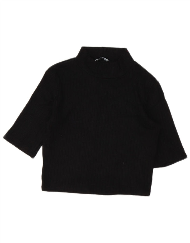Zara Γυναικεία Μπλούζα Crop Top UK 10 Small Black