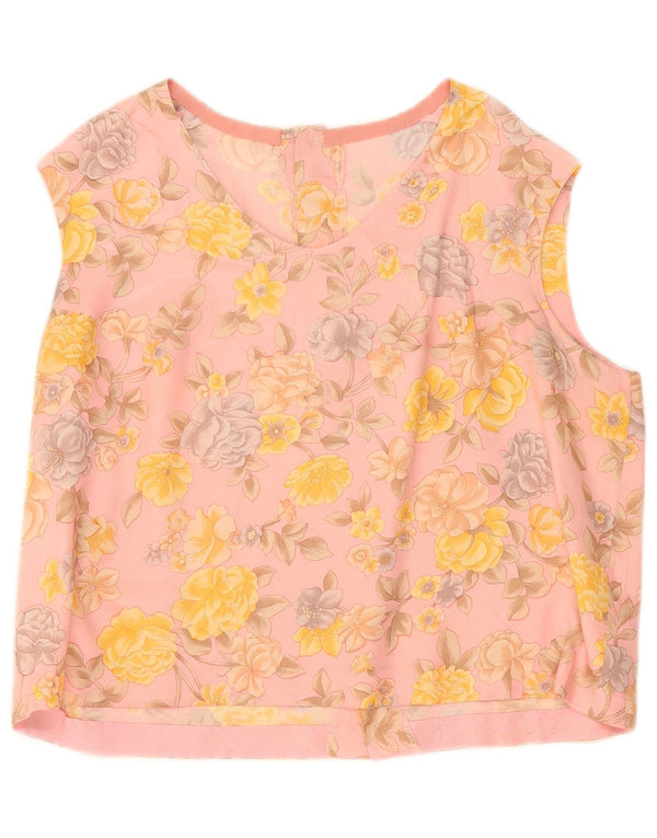 Vintage γυναικεία αμάνικη μπλούζα τοπ UK 12 Medium Pink Floral