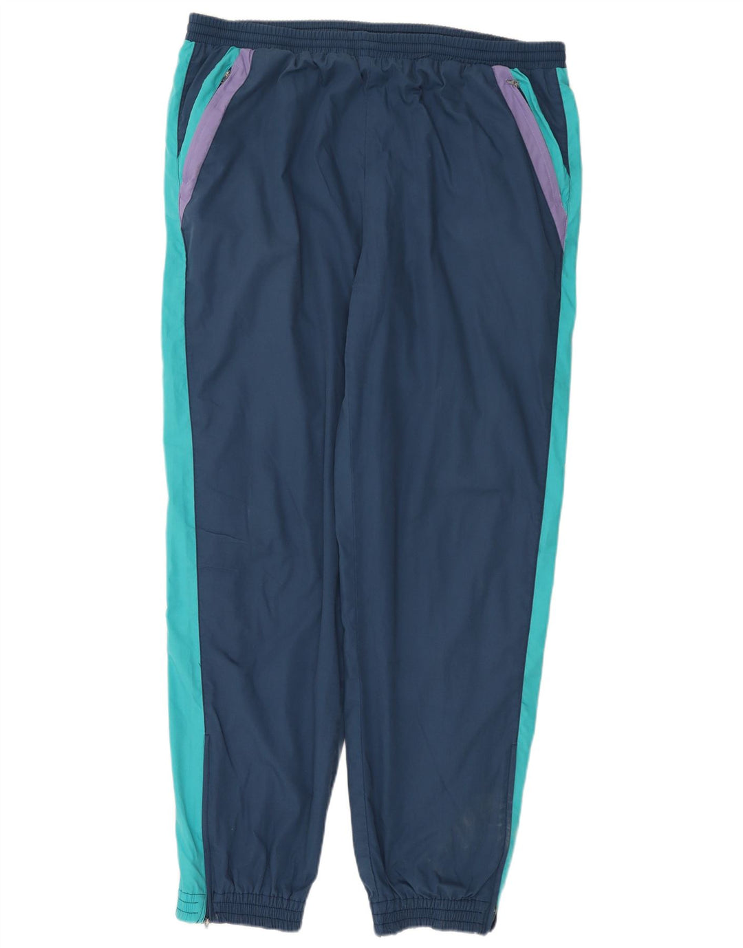 VINTAGE Mens Tracksuit Trousers Joggers Large Navy Blue Colourblock