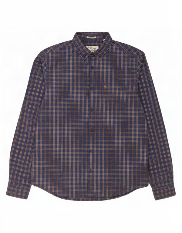 Ανδρικό Penguin Heritage Φανελένιο πουκάμισο Slim Fit Large Navy Blue Check Cotton