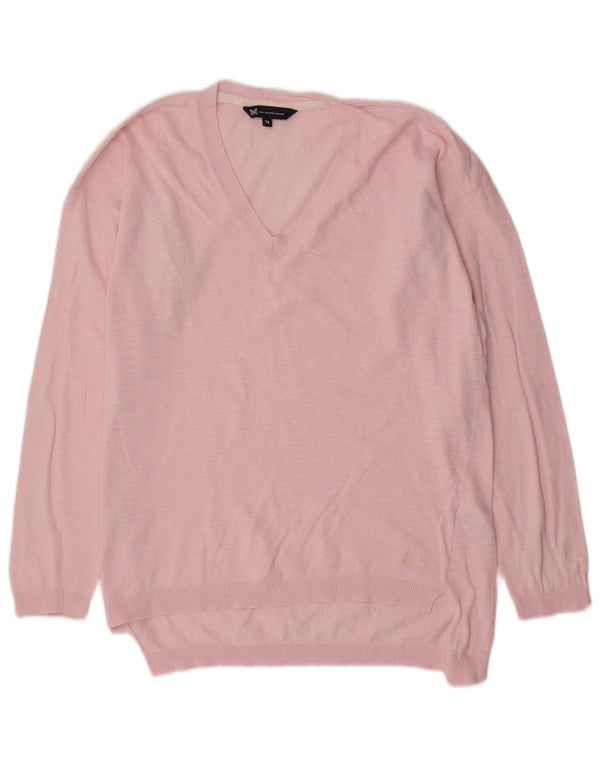Crew Clothing Γυναικείο πουλόβερ με λαιμόκοψη V UK 14 μεγάλο ροζ βαμβακερό