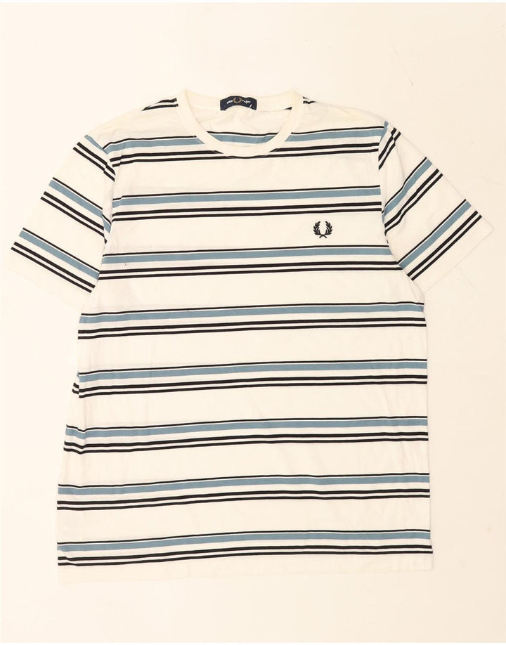 Fred Perry Ανδρικό T-Shirt Top μεγάλο λευκό βαμβακερό ριγέ