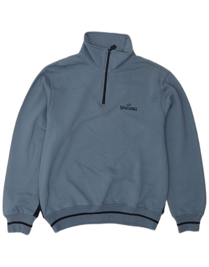 SPALDING Mens Zip Neck Sweatshirt Jumper Large Blue Cotton