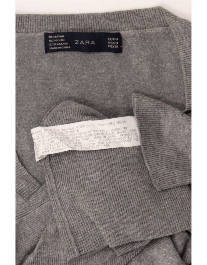 Zara Γυναικείο πουλόβερ με λαιμόκοψη με V λαιμόκοψη UK 12 Medium Grey Rayon