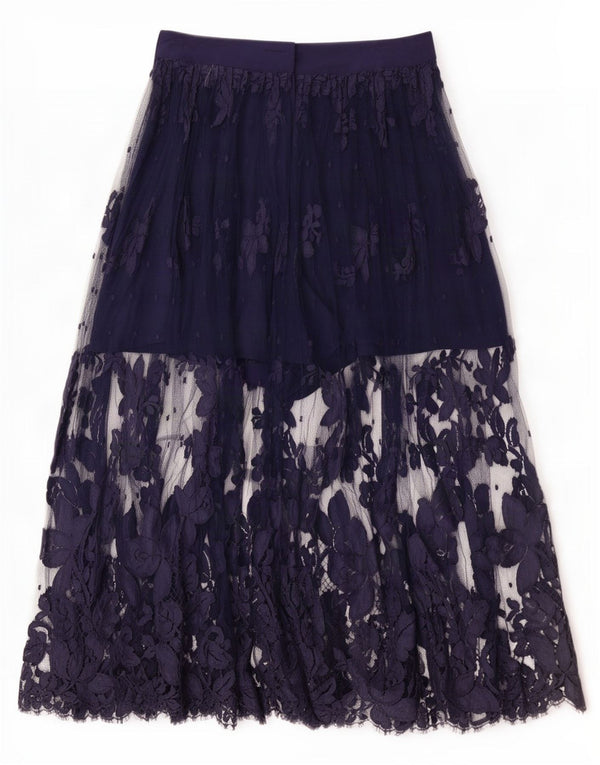 Vintage Womens Maxi Skirt IT 42 Medium W26 Navy Blue Floral Silk