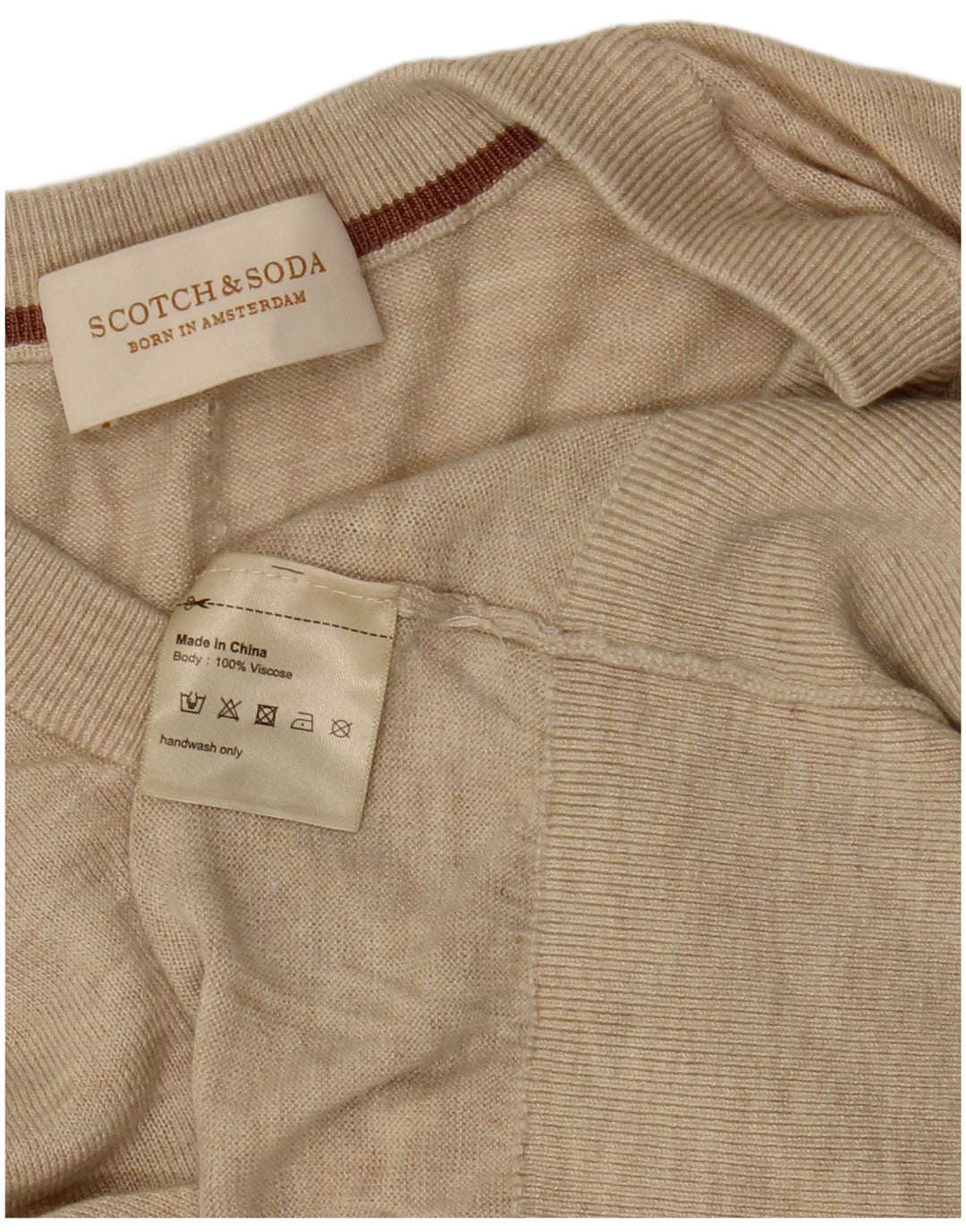 Γυναικείο πουλόβερ με λαιμόκοψη SCOTCH & SODA UK 14 μεσαία μπεζ βισκόζη