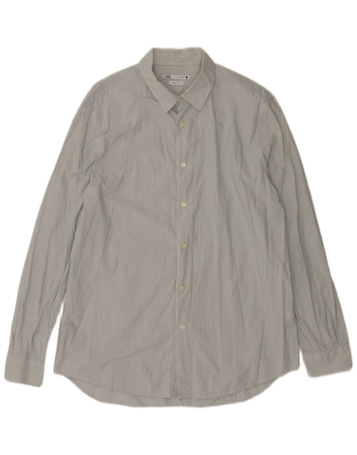 Zara Ανδρικό πουκάμισο Regular Fit XL Μπλε ριγέ βαμβακερό