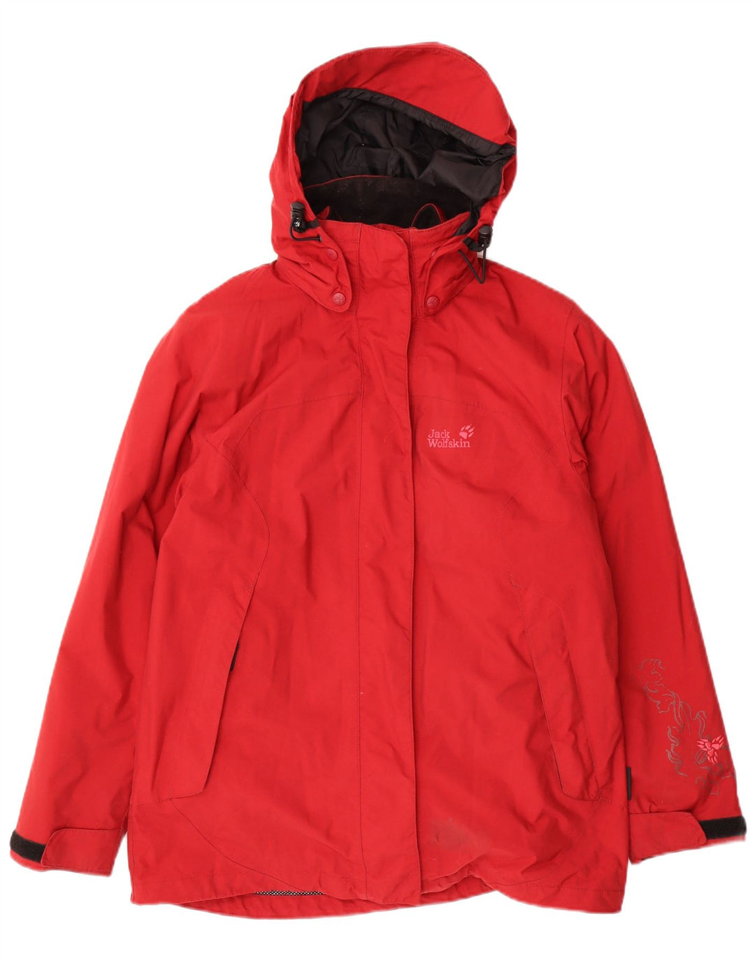 Jack Wolfskin γυναικείο μπουφάν με κουκούλα αντιανεμικό UK 12 μεσαίο κόκκινο πολυαμίδιο