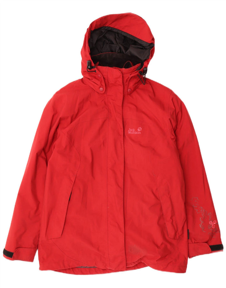 Jack Wolfskin γυναικείο μπουφάν με κουκούλα αντιανεμικό UK 12 μεσαίο κόκκινο πολυαμίδιο