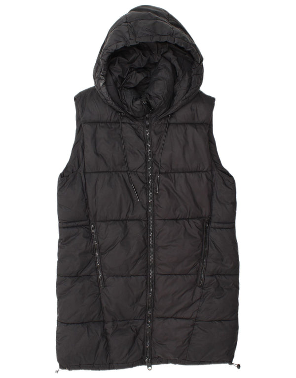 Zara Γυναικεία Longline Hooded Gilet UK 14 Medium Black Polyester