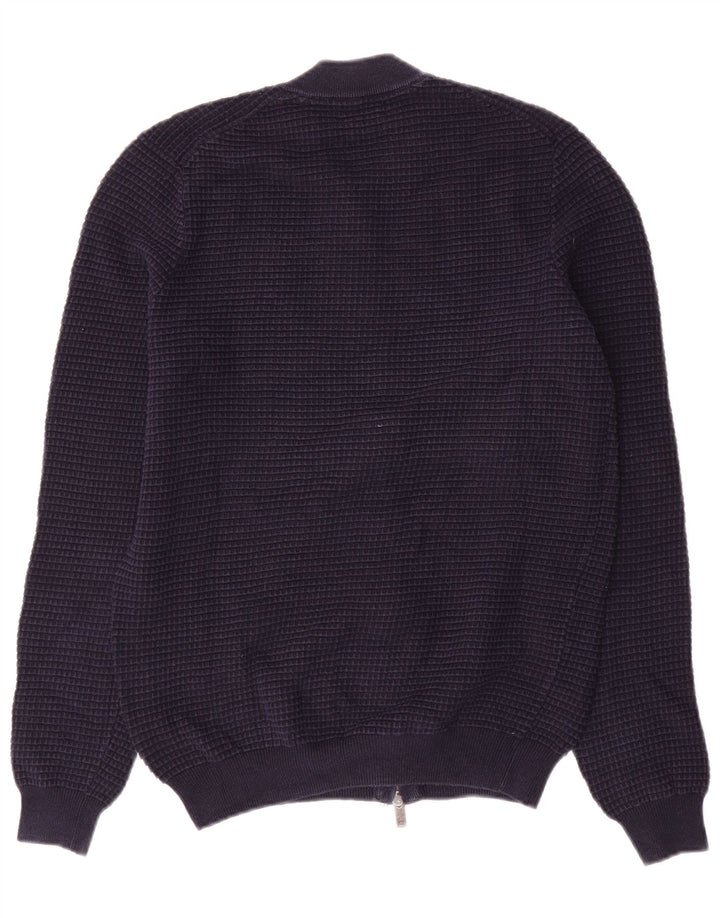 Ανδρικό πουλόβερ ζακέτα Massimo Dutti, μεσαίο μπλε βαμβακερό
