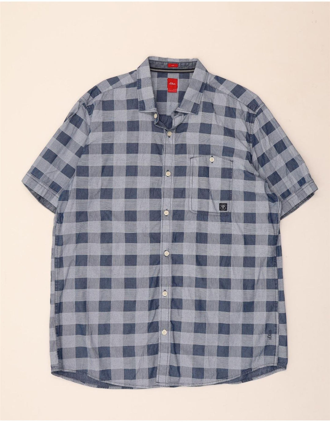 S.Oliver Ανδρικό κοντομάνικο πουκάμισο Slim Fit 2XL Blue Check Cotton