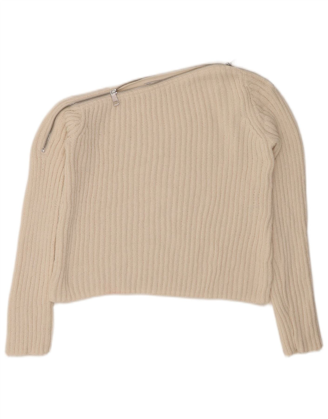 ZARA Γυναικείο πουλόβερ με λαιμόκοψη με λαιμόκοψη UK 12 Medium Off White Polyester