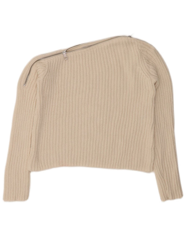 ZARA Γυναικείο πουλόβερ με λαιμόκοψη με λαιμόκοψη UK 12 Medium Off White Polyester