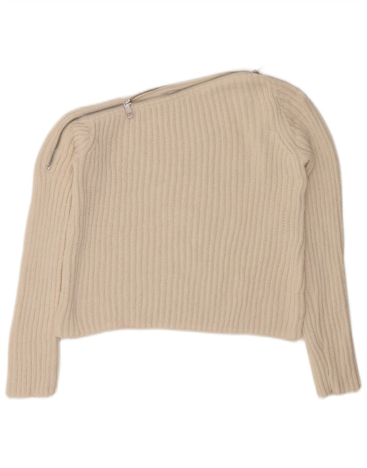 ZARA Γυναικείο πουλόβερ με λαιμόκοψη με λαιμόκοψη UK 12 Medium Off White Polyester