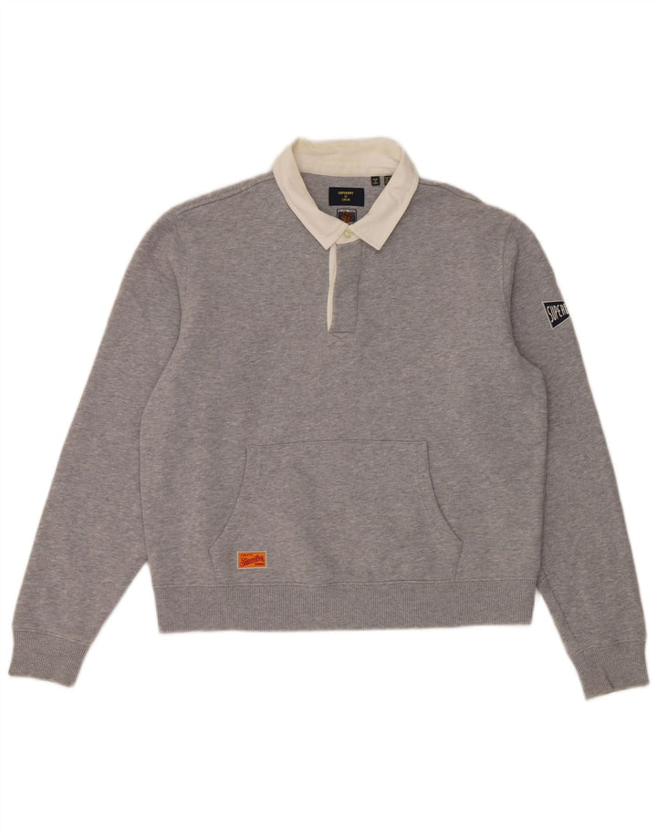 Superdry Γυναικείο φούτερ Polo με λαιμόκοψη Jumper UK 12 Medium Grey