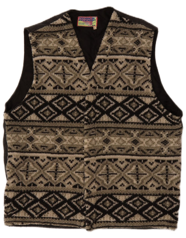 Vintage Mens Fleece Gilet UK 42 XL Beige Geometric Polyester