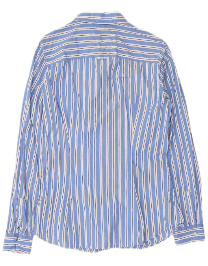 TOMMY HILFIGER Γυναικείο μπλουζάκι μπροστινό US 10 μεγάλο μπλε ριγέ βαμβακερό