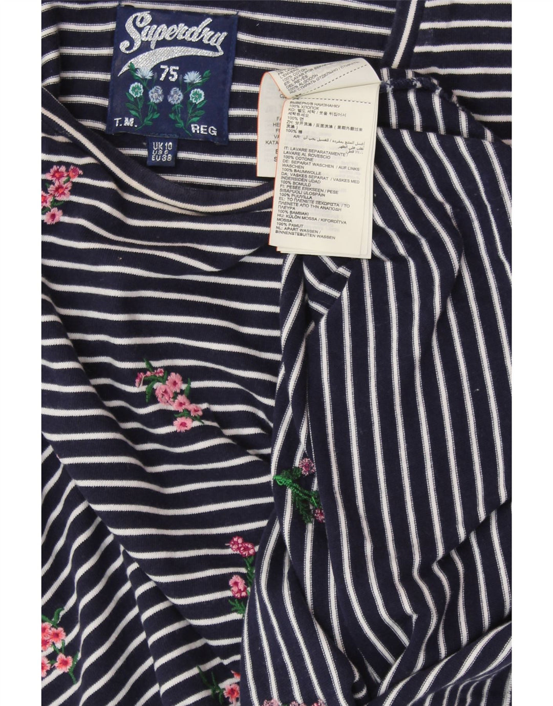 SUPERDRY Γυναικείο μακρυμάνικο 10 μικρό βαμβακερό μπλε ναυτικό ριγέ