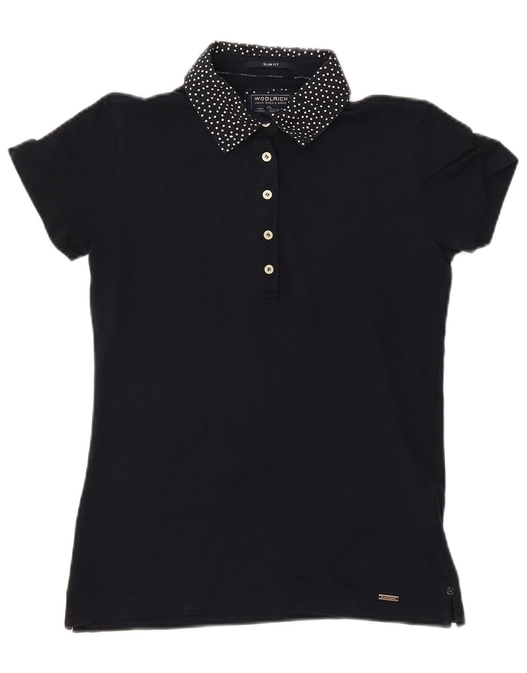 Γυναικείο μπλουζάκι πόλο WOOLRICH UK 12 μεσαίου βαθμού μπλε ναυτικό βαμβακερό με στίγματα