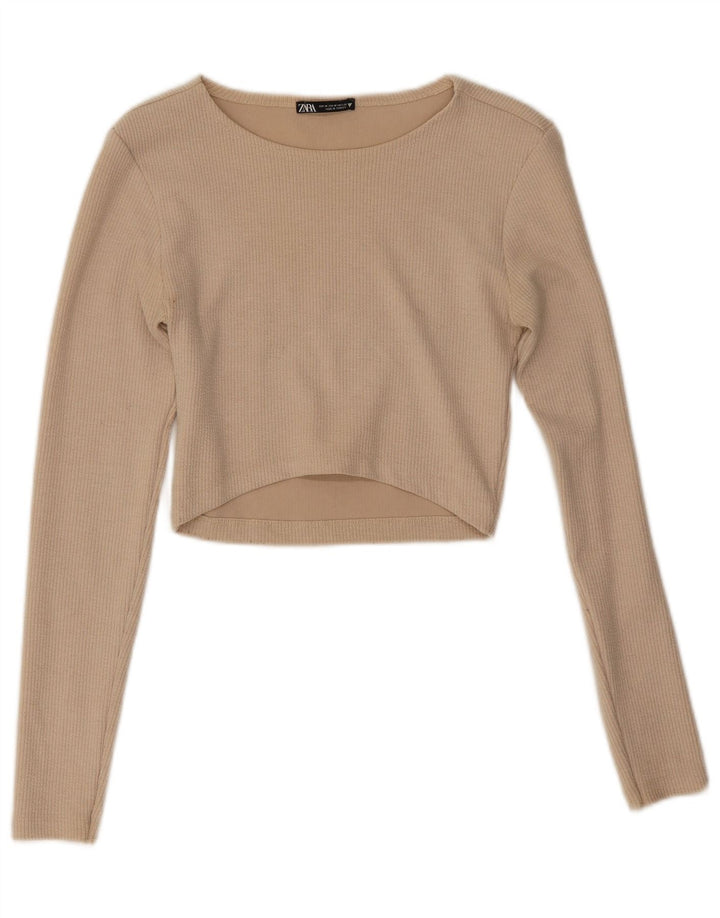 Zara Γυναικείο Crop Top μακρυμάνικο UK 12 Medium Beige