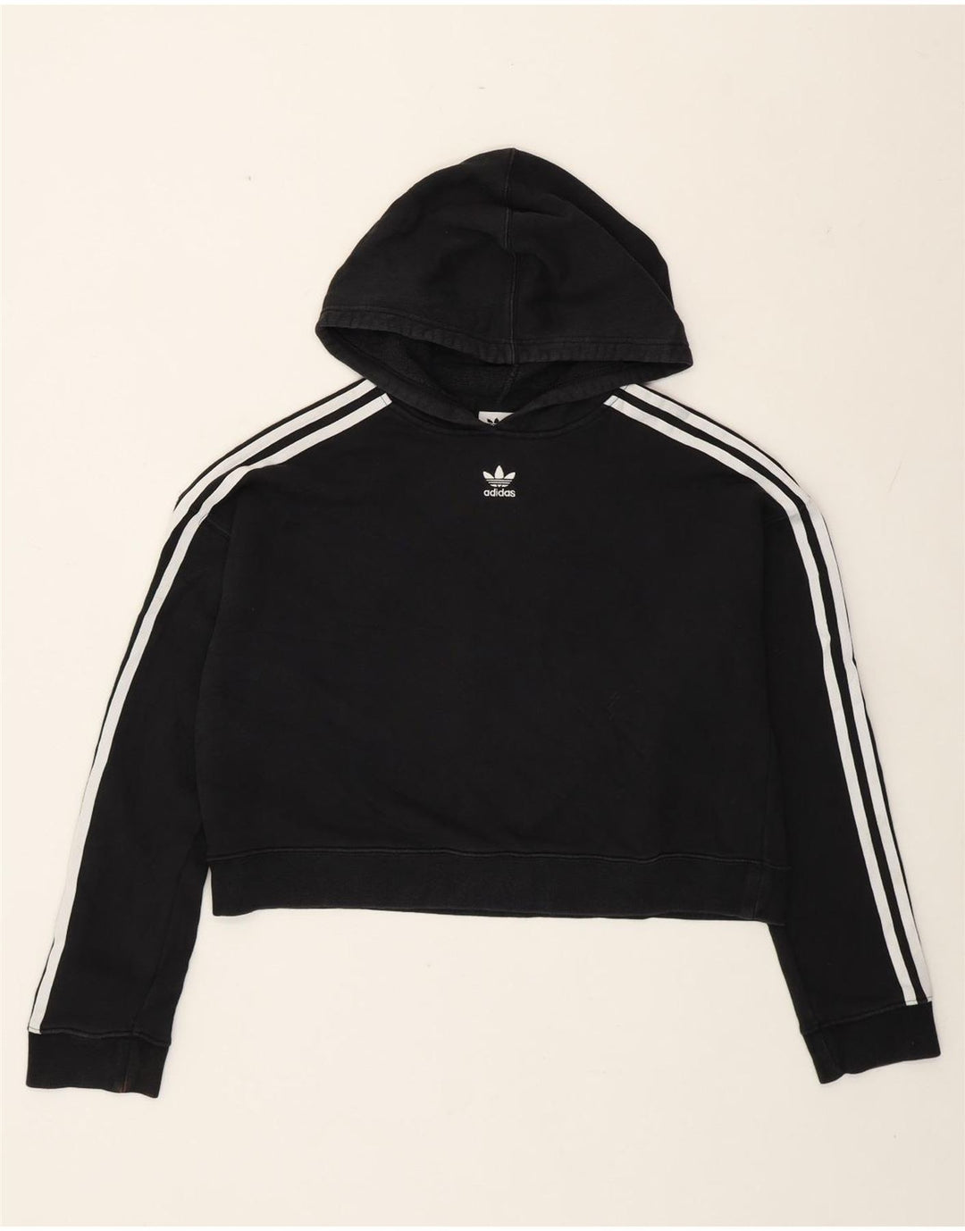 Γυναικεία Adidas Oversized Crop Hoodie Jumper UK 12 μεσαίο μαύρο βαμβακερό