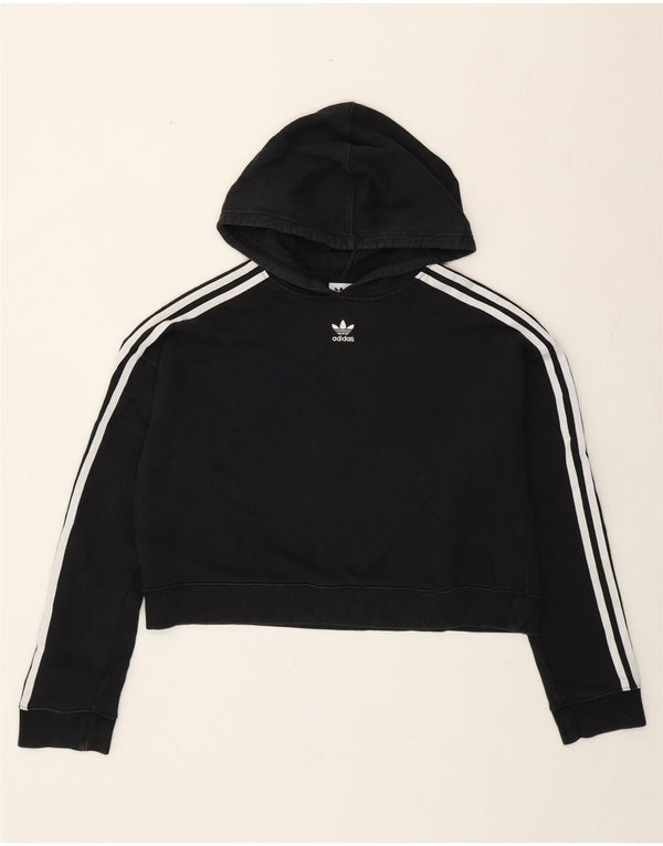 Γυναικεία Adidas Oversized Crop Hoodie Jumper UK 12 μεσαίο μαύρο βαμβακερό