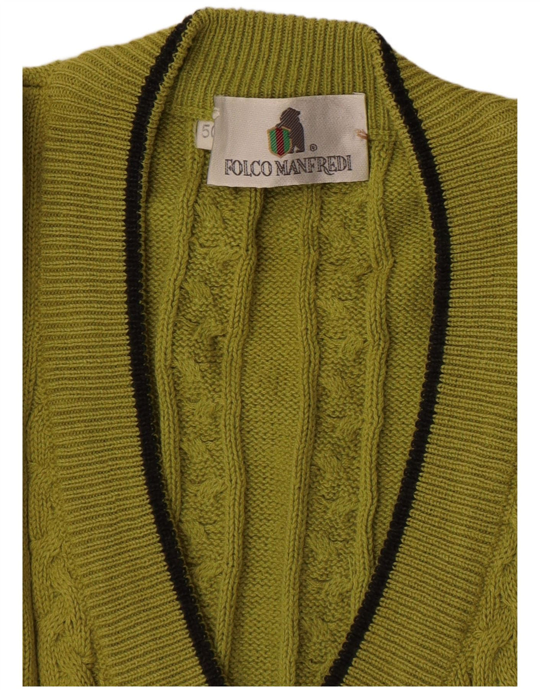 Vintage Ανδρικό πουλόβερ με V λαιμόκοψη IT 50 Μεσαίο Χακί Βαμβακερό