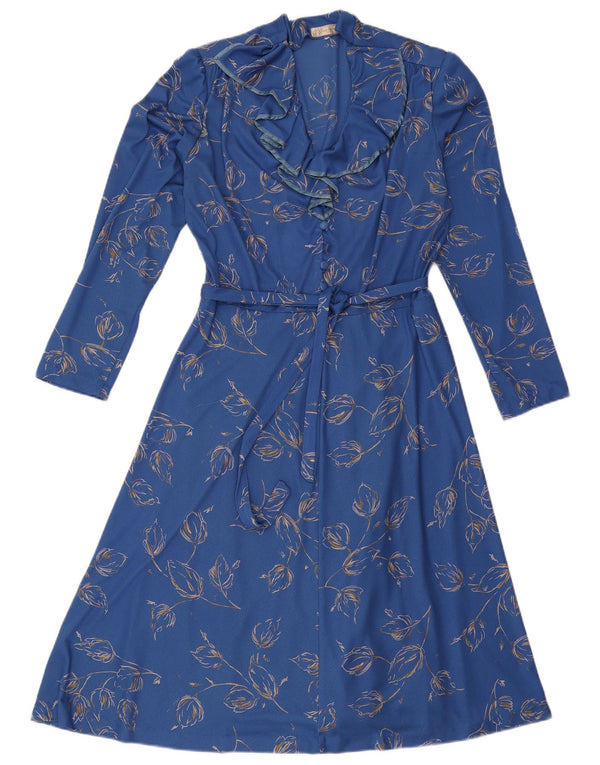 Vintage γυναικείο μακρυμάνικο φόρεμα A-Line UK 16 Large Blue Floral