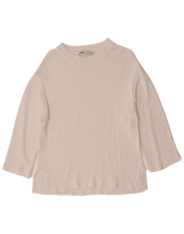Zara Γυναικείο πουλόβερ με λαιμόκοψη UK 14 Medium White