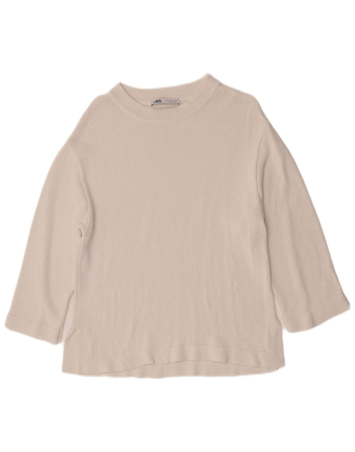 Zara Γυναικείο πουλόβερ με λαιμόκοψη UK 14 Medium White