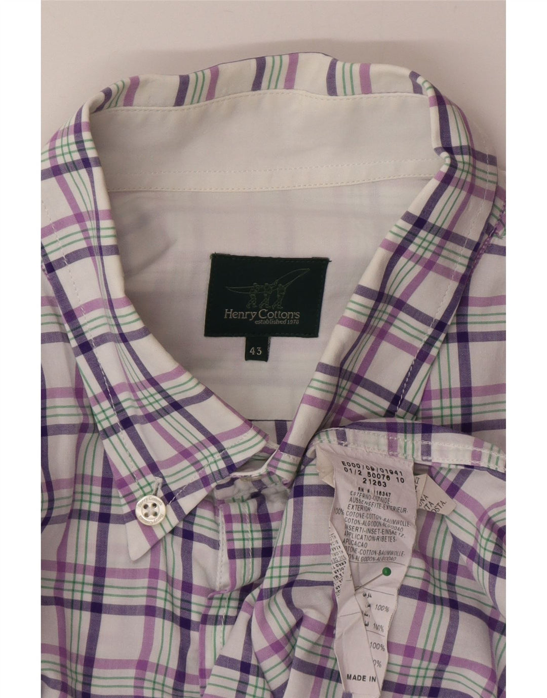 Ανδρικό πουκάμισο Henry Cottons Μέγεθος 43 Large Purple Check Cotton